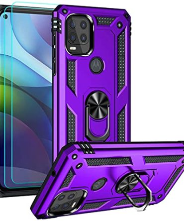 Purple 5G Case with HD Screen Protector Ring Holder Kickstand