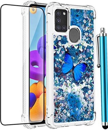 CAIYUNL for Galaxy A21S Case with Tempered Glass Screen Protector