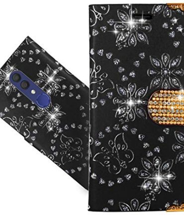 CaseExpert Bling Diamond Flowers Leather Flip Wallet Bag