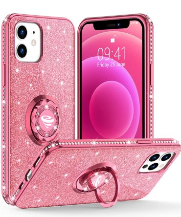 Glitter Sparkle Pink iPhone 12 Pro Case with Ring Stand