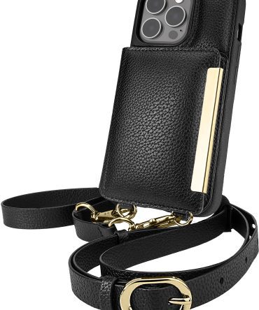 Black-Gold iPhone 13 Pro Crossbody Wallet Case